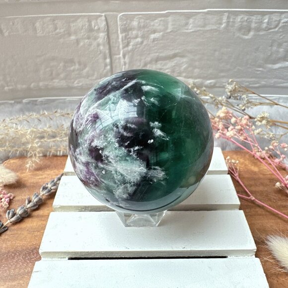 Gorgeous Feather Fluorite Sphere - Picture 3 of 9